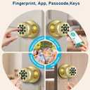 Fingerprint Door Lock, Smart Fingerprint Door Knob with Keypad, Biometric Door Lock with App Control, Auto Lock Door Lock with Code, Keyless Door Knob with Lock for Bedroom, Home,Office-Polished Brass