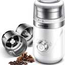 SHARDOR Electric Super Silent Blade Coffee Grinder, Timed Grind Control Rotary Knob, Adjustable Coarse to Fine for Coffee Beans, Spices & Herbs, with 2 Removable Stainless Steel Bowl, White