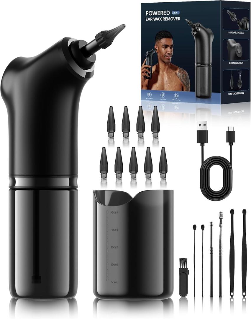 Ear Wax Removal - Electric Ear Wax Removal Kit - Ear Cleaner with 4 Cleaning Modes for Safe and efficient Removal of Earwax buildup, Suitable for Both Adults and Children (Black)