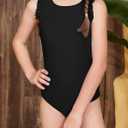 blibean Kid Girls Swimsuit One Piece Ruffle Sleeve Bathing Suits 6-15 Year (Black, XL)