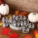Breling Disco Pumpkins Garland for Mantle 8.2ft Glitter Pumpkins Garland for Thanksgiving, Silver Disco Table Decor Retro 70s 80s Theme Decor Mini Artificial Craft for Autumn Indoor Outdoor Decoration