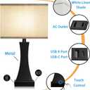 Set of 2 Touch Control Table Lamps 21.6" 3-Way Dimmable Bedside Nightstand Lamp with Type C/USB Charging Port & Outlet Desk Lamp for Living Room Bedroom Office and Hotel Bulb Included