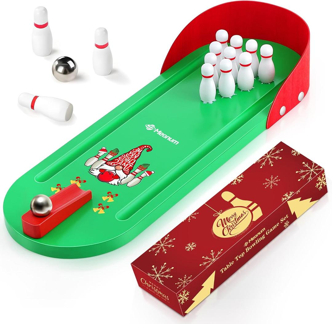 Tabletop Mini Bowling Game Set, Larger Size Christmas Gift Wooden Board Mini Bowling Set, Tabletop Bowling Game Desk Games Bowler Birthday White