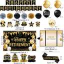 Retirement Party Decorations for Women Men Black and Gold Happy Retirement Banner & Backdrop Balloons Paper Pompoms Honeycomb Centerpiece Hanging Swirl Guest Book Retired Sash