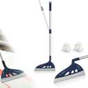 Magic Air Broom Household Silicone Broom, Multifunction Floor Squeegee with 2 Heads - Brush and Scrape, Magic Broom Sweeper with Extra-Long Adjustable Aluminum Handle for Floor, Glass, Tile (Blue)