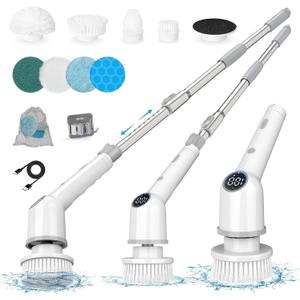 Electric Spin Scrubber, 9 in 1 Electric Cleaning Brush Up to 450RPM Powerful Cleaning, Shower Cleaning Brush with Extension Arm for Bathtub Tile Floor Car
