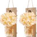 Wall Sconce Decor 2pcs, Mason Jar Wall Sconce Farmhouse Home Decor with 9.8FT LED Fairy Lights Flowers, Modern Art Living Room Bedroom Bathroom Decorative Hanging Yellow