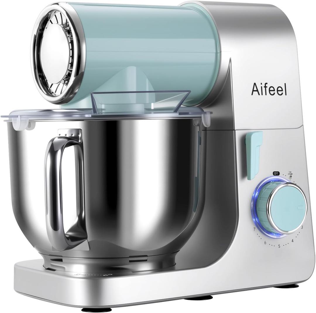 Aifeel Stand Mixer,6.5QT Tilt-Head Electric Stand Mixer,700W DC Motor with Low Noise, Kitchen Mixer with Dough Hook, Beater, Whisk, Dishwasher-Safe Attachments for Baking(Green/Silver)