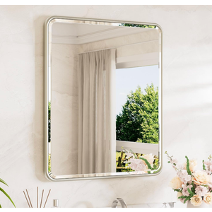 TETOTE Brushed Nickel Bathroom Mirror 24" x 30" Beveled Edge Tempered Glass, Round Corner Rectangle Bathroom Mirror for Over Sink for Modern Bathroom, Living Room, Bedroom, Entryway
