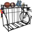 4 Bike Rack Garage,4 Bike Stand for Garage,4 Bike Storage Rack,With storage basket adjustable hooks black metal bike stand floor for most 3"- 4" tyres bikes (4 Grids)