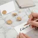 UNIQOOO 24Pcs Magnolia Wax Seal Place Card Holders, Light Gold Name Card Holders for Wedding Engagement Decor, Tea Party Table Setting, Name Tag, Party Food Labels