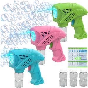 3 Packs Bubble Guns for Kids, Bubble Machine 5000+ Bubbles Per Minute with 3 Bottle Solution/10 Bag Refills/Lights, Portable Bubble Blower Toy Bubble Gun Blaster for Outdoor Party Wedding
