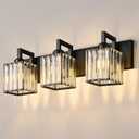 Modern Bathroom Vanity Light 3-Lights Black Crystal Wall Lamp Bathroom Modern Crystal Vanity Lighting