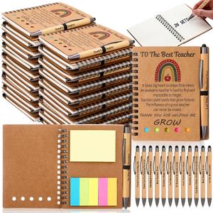 Resurhang 48 Pcs/24 Sets Teacher Appreciation Gifts Teacher Week Thank You Appreciation Gifts Notebook with Bamboo Ballpoint Pens, Thank You Notebook Bulk from Students Inspirational Journal