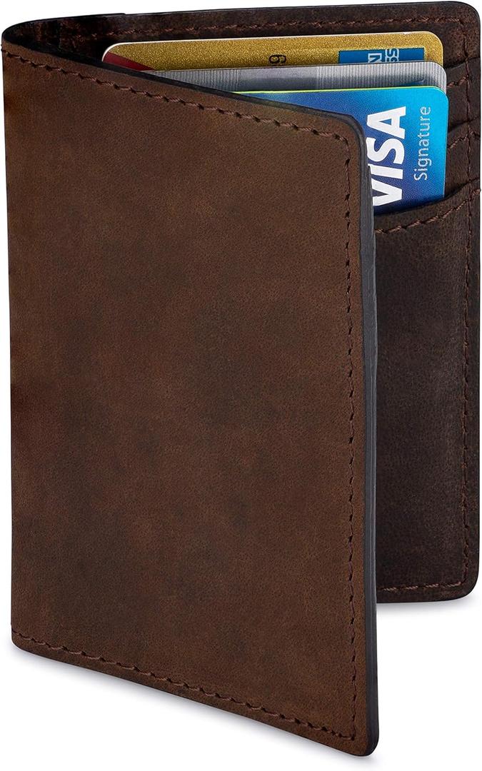 Premium Leather Credit Card Holder Wallet for Men | Slim RFID Blocking Wallet, (Brown Crazy Horse)