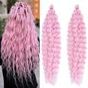 Deep Wave Crochet Hair Light Pink Bohemian Curly Ocean Wave Wavy Braiding Hair for Black Women 24 Inch Synthetic Pink Boho Hair for Braiding Soft Curls for Boho Braids Extensions