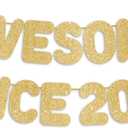 2 x Pre-Strung Awesome Since 2008 Gold Glitter Banner, Happy 18th Birthday Decorations for Girl, 18 Year Old Anniversary Party Decor for Boy