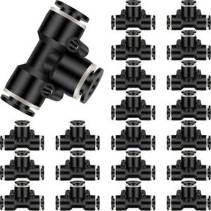 Boao 20 Pieces Push to Connect Tee Fittings Bulk Plastic Pneumatic Quick Push to Connect Fittings 3 Way Tee Shaped Tube Connectors Air Line Adapter(1/4 Inch)