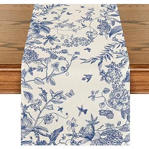 Artoid Mode Monochrome Sketch Birds and Flowers Spring Table Runner, Seasonal Summer Fall Kitchen Dining Table Decoration for Home Party Decor 13x120 Inch 2 piece