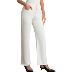 JK SUE JONES Wide Leg Jeans for Women Mid High Waist Straight Leg Boyfriend Mom Denim Pants Frayed Raw Hem (2, 501-white21)