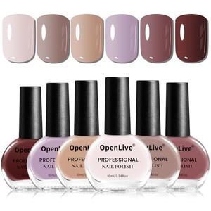 OpenLive 10ml Nude Pink Nail Polish Set 6 Colors Brown Red Purple All Seasons Neutral Color Quick Dry Nail Polish Set for Women Salon DIY Nail Art
