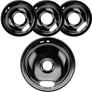 W10290350 W10290353 Porcelain Burner Drip Pans Compatible with Whirl-pool Electric Stove Range Top Drip Bowls Includes 1 Large 8-Inch and 3 Small 6-Inch Drip Pans Black by Cenipar