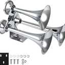 FARBIN Air Horn 12/24V Heavy Duty Triple Trumpets Chrome Train Horn Truck | 12/24 volt, 178dB, for bus/truck/train and heavy duty vehicles