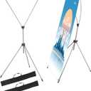 2 Pack X Frame Banner Stand Fits Any Banner Adjustable Size 23"X63" to 32"X78" with Portable Retractable Carrying Bag, Customize Stand for Trade Show Exhibition Market and Store Display, Silver