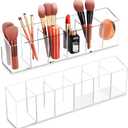 Acrylic 6-Compartment Makeup Organizer 2PCS, Transparent Plastic Makeup Brush Holder, Perfect Bathroom Vanity Storage Solution for Makeup Brushes, Eyebrow Pencils, and More