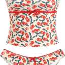 ZAFUL Tankini Swimsuits for Women Bow Tie Side Bathing Suits Tummy Control High Cut Two Piece Bikini Sets (Medium, 1-cherry-red)