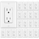 BESTTEN 20 Pack 15 Amp Tamper Resistant Decor Receptacle, Standard Electrical Wall Outlet, Residential and Commercial Use, 15A/125V/1875W, UL Listed, White