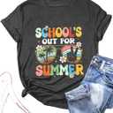Happy Last Day of School Shirt Womens Schools Out for Summer T-Shirt Teacher Off Duty Gift Shirt (Gray, M)