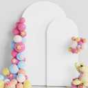 Putros Wedding Arch Cover 7.2FT, 6FT White Spandex Fitted Round Top Chiara Backdrop Stand Covers 2 Set for Wedding Birthday Party Decoration