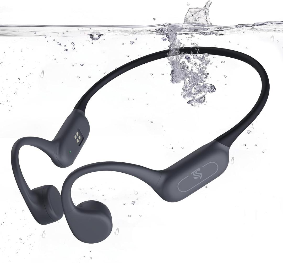 Bone Conduction Headphones IPX8 Waterproof Swimming Headphones Open Ear Headphones with MP3 Mode 32GB Memory 8H Playtime Bluetooth 5.4 Ear Buds Secure Fit for Running and Fitness (Gray)