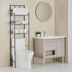 3-Tier Over The Toilet Storage Rack - Metal Over Toilet Bathroom Organizer Shelf, Freestanding Over Toilet Bathroom Organizer for Bathroom, Laundry, Black