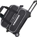 Mangrove 2 Ball Bowling Bag with Wheels, Double Bowling Bags 2 Ball Roller w/Separate Compartment for Bowling Shoes (Up To US Mens Size 15), Accessory Pocket & Retractable Handle Extends To 40" (Black)