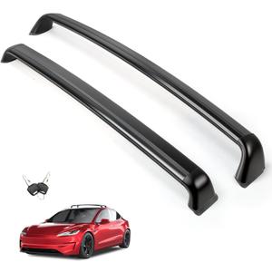 2PCS Cross Bar Roof Racks Compatible with 2019-2025 Tesla Model 3, 176LB Load Capacity, Lockable Luggage Cargo Rails Carrier Accessories Fits Bikes Kayaks Ski Tent Roof Box