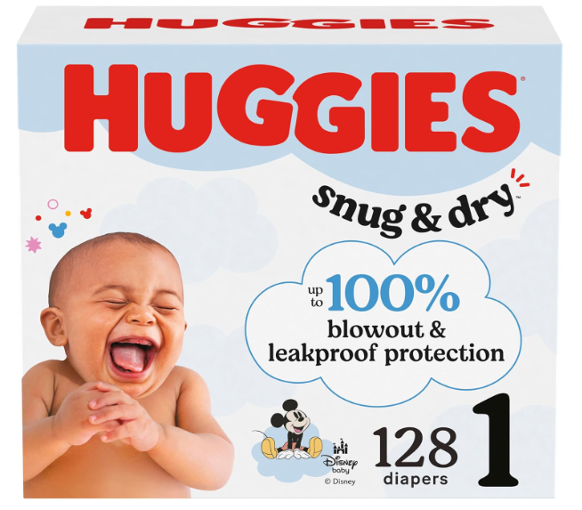 Huggies Size 1 Diapers, Snug & Dry Newborn Diapers, Size 1 (814 lbs), 128 Count