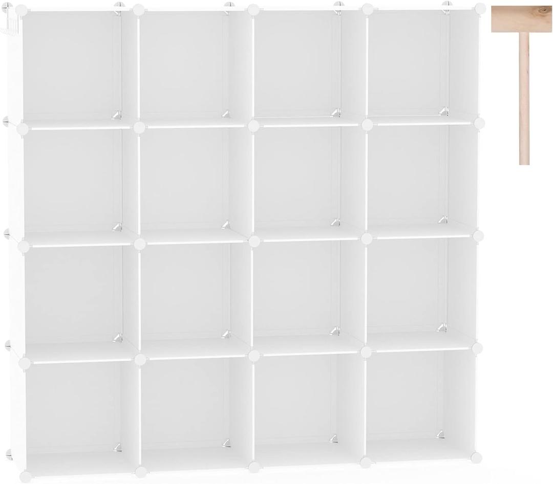 C&AHOME Cube Storage Organizer, 16-Cube Shelves Units, Plastic Storage Cubes, DIY Closet Organizer, Modular Closet Storage Shelves Ideal for Home, Bedroom, 48.4" L 12.4" W 48.4" H Milky UPCS16M