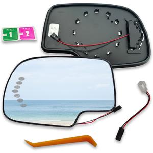 Driver Left Side Heated Mirror Glass Compatible with 2003-2006 Cadillac Escalade,Chevrolet Avalanche,Silverado,Suburban,Tahoe,GMC Sierra,Yukon Left Side Convex Mirrorr with Turn Signal