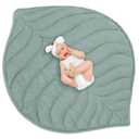 Funtery Baby Play Mat 56 x 42 Inch Cotton Crawling Cushion Cotton Nursery Rug Large Thick Soft Reversible Washable Folding Floor Playpen Mat Nursery Decor Rug for Girls Boys(Green,Leaf)