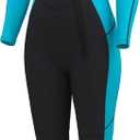 Hevto Women Wetsuit 3/2mm Neoprene Wet Suit Keep Warm in Cold Water for Surfing Swimming Diving (12S, W1-3/2mm-Front Zip-Blue)