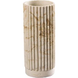 Cylinder Vase 8 Inch - Natural Travertine Textured Ribbed Resin Vase for Pampas Grass, Flowers, Home Decor | Decorative Centerpiece for Entryway, Countertop, Nightstand | Housewarming Gift (Beige)
