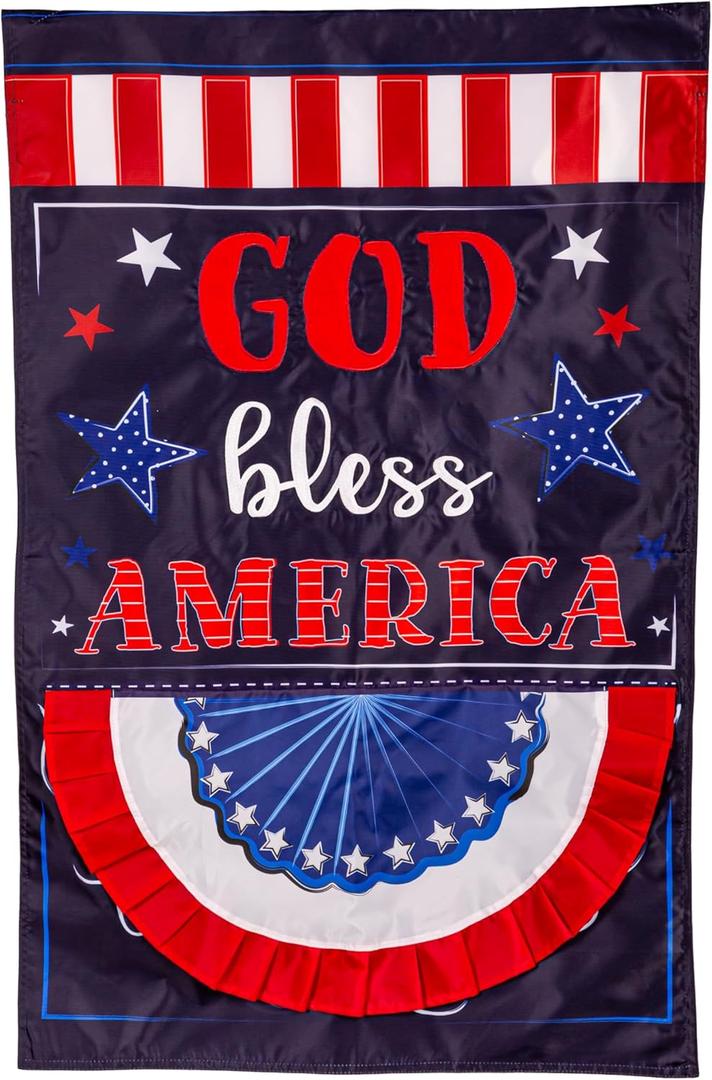 Patriotic God Bless America Applique House Flag
