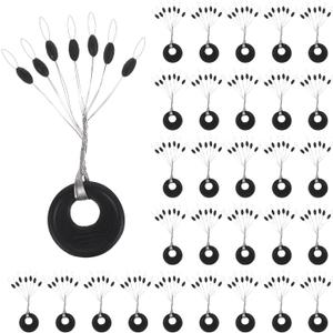 1200Pcs Bobber Stoppers for Fishing Line, 6 in 1 Black Bobber Stops, Oval Float Sinker Stops, Float Stop Kit for Fishing Line, S Size Fish Gear Accessories