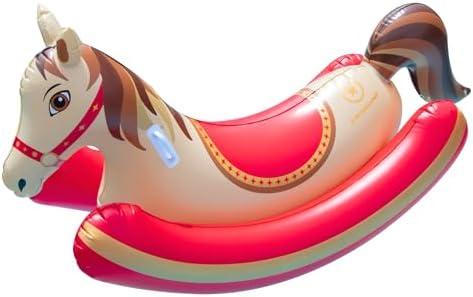 Swimline Inflatable Ride-On Pool Rocker – Heavy-Duty Float with Handles & Side Bolsters for Lake, Beach & Backyard Use, Hobby Horse, Brown & Red, 81"