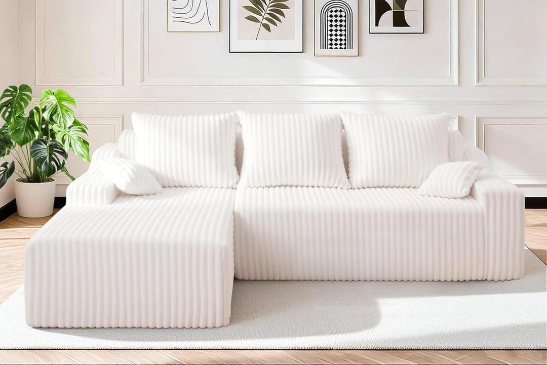 HABUTWAY 94'' Cloud Sectional Couch, Boneless Sofa with Deep Seat, Modular Comfy L-Shape Couch with Chaise for Living Room Bedroom, No Assembly Required(Beige,Left Facing Chaise)