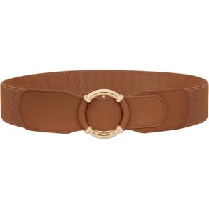 JASGOOD Women Wide Waist Belt Stretchy Elastic Vintage Belts for Dress Ladies Belt with Circle Buckle (Fits for Waist Size 36-40, Brown)