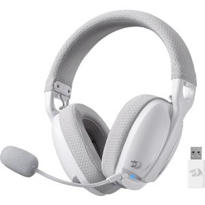 Redragon H878 3-Mode Wireless Blue Lighting Gaming Headset - Lightweight - 7.1 Surround Sound - 40MM Drivers - Detachable Microphone - Multi Platforms for PC, PS5/4/3, Switch, Mobile, White & Gray