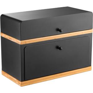 Two Tier Bread Box for Kitchen Countertop- Bamboo Wooden Bread Bin- Fresh Bread Storage Container with Durable Steel Frame- Elegant, Vintage Kitchen Bread Holder- 15 x 11 x 7 Inch